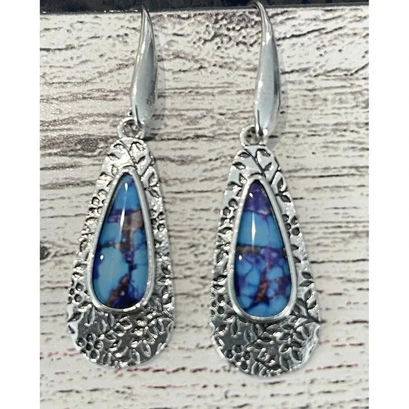 NWOT Silver Tone Faux Turquoise Pear Drop Earrings - Picture 1 of 6